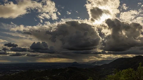 Dramatic cloudscape over plain and mountains of north east Italy, Friuli. Stock Footage 157807950
