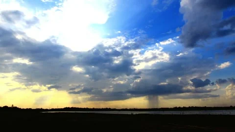 Dramatic Cloudscape Over Serene Landscape at Sunset Stock Footage 310921618