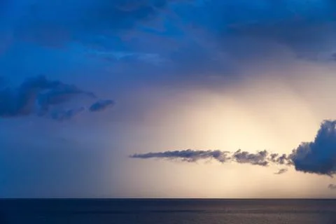Dramatic cloudscape sea, summer morning sky Stock Photos