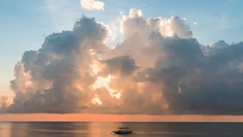 Dramatic Cloudscape Time Lapse. Beautiful Sky With Slow Moving Clouds Over Ocean Stock Footage 136342768