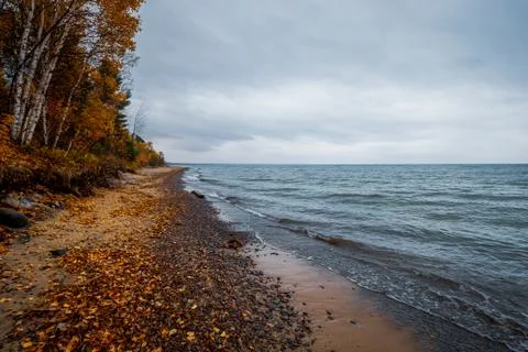 Dramatic cloudy horizon over the great lakes superior in autumn Stock Photos