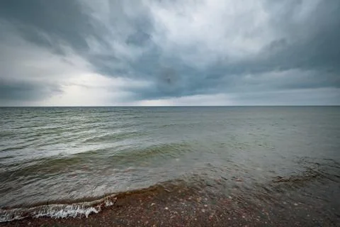 Dramatic cloudy horizon over the great lakes superior in autumn Stock Photos