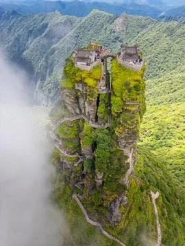 Dramatic cloudy landscape of Fanjingshan mountain in Guizhou China Stock Photos