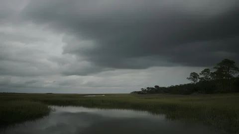 Dramatic Cloudy Marsh Time-Lapse 库存影片 203970546