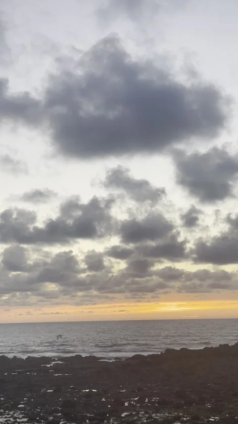 Dramatic Cloudy Ocean Sunset Above Rocky Shore Cinematic Nature Video Length Stock Footage 334871907