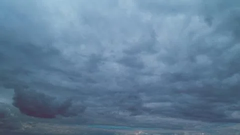 Dramatic Cloudy Rainy Sky. Movement Of Gloomy Clouds Across Sky. Threatening Stock Photos