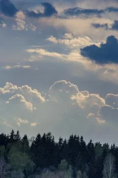Dramatic cloudy sky. Fluffy clouds. Stock Photos