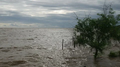 Dramatic Cloudy Sky Over Calm Ocean Sea Stock Footage 318522351