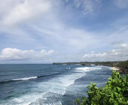 Dramatic Cloudy Sky Over Tropical Ocean Coastline Landscape. Stock Photos