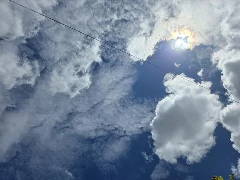 Dramatic Cloudy Sky Power Line Sunlight Stock Photos