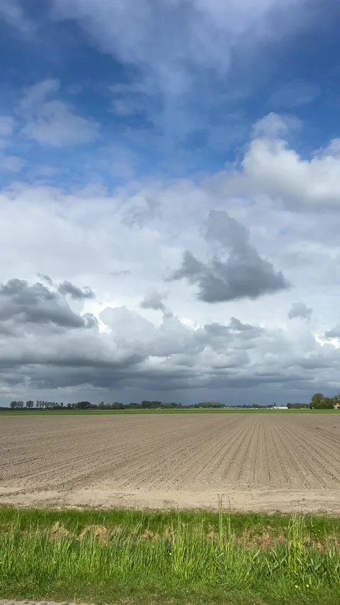 Dramatic Cloudy Sky with Sunlight Over the Netherlands Atmospheric Cloudscape Video stock 343001219