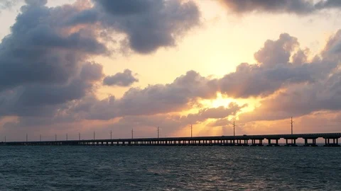 Dramatic cloudy sunset in Bahia Honda State Park in Florida Keys Stock Footage 101750620
