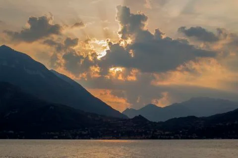 A dramatic cloudy sunset. Stock Photos
