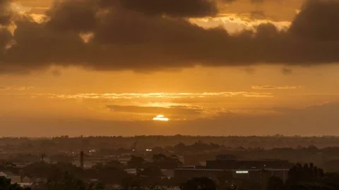 Dramatic cloudy sunset time lapse in city landscape Stock Footage 84161103