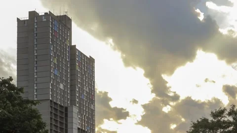 Dramatic Cloudy Timelapse over Minneapolis High Rise  Stock Footage 144395581