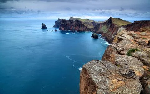Dramatic Coastal Cliffs and Blue Ocean Seascape Stock Photos