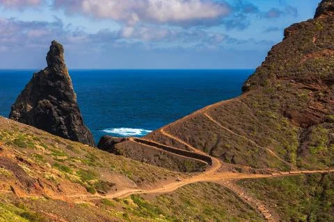 Dramatic Coastal Cliffs and Rock Formation in Madeira Island Stock Photos