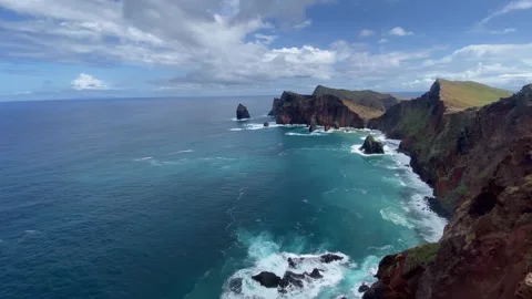 Dramatic Coastal Cliffs and Sea Stacks at Madeira Ponta de São Lourenço Stock Footage 339774281