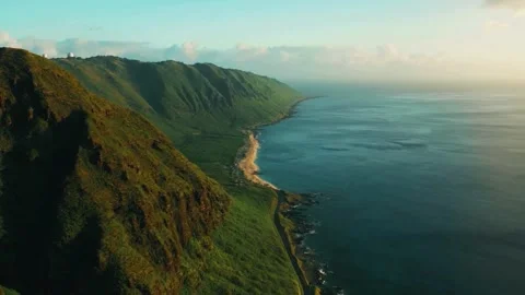 Dramatic coastal cliffs, lush mountain drone, scenic ocean coastline Video stock 310418819