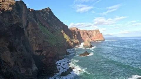 Dramatic Coastal Cliffs at Madeira Ponta de São Lourenço Stock Footage 339775106
