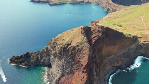 Dramatic Coastal Cliffs Meet Azure Ocean Waters. Stock Footage 324506239