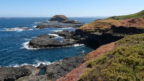 Dramatic Coastal Cliffs at The Nobbies, Phillip Island - Rugged Australian .. Stock Footage 312065886