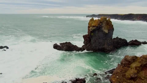 Dramatic Coastal Landscape of Reynisdrangar Black Sand Beach, Iceland Stock Footage 320229329