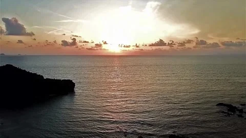 Dramatic Coastal Sunset Landscape, Ocean Horizon, Golden Hour Light Stock Footage 310418898