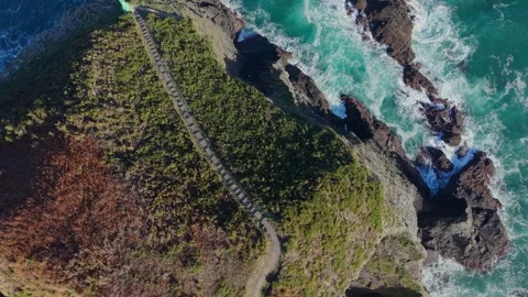 Dramatic Coastal Walkways At Punta de Fuciño do Porco Stock Footage 325515505