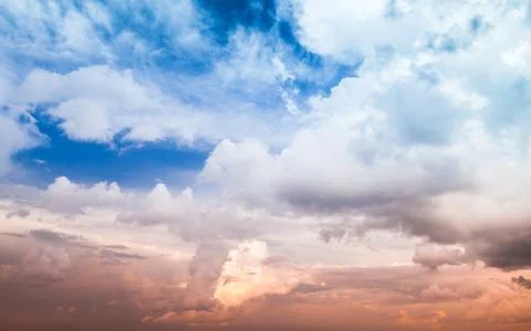 Dramatic colorful cloudscape, summer evening sky Stock Photos