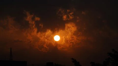 Dramatic Colorful Sunset or Sunrise Sky. Clouds with Sunrays. Cloudscape Na.. Stock Photos