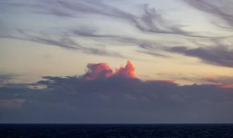 Dramatic Colorful Sunset Sky over North Atlantic Ocean. Cloudscape Nature Stock Photos