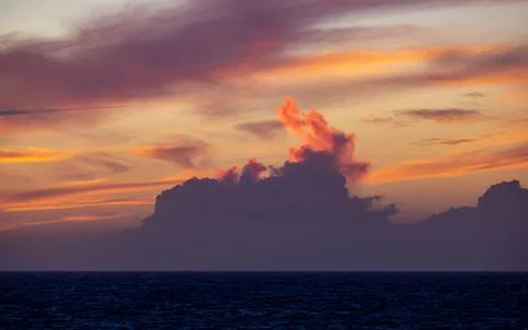 Dramatic Colorful Sunset Sky over North Atlantic Ocean. Cloudscape Nature 写真素材