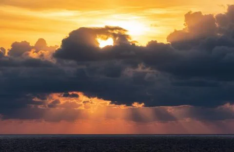 Dramatic Colorful Sunset Sky over Mediterranean Sea. Cloudscape Background 写真素材