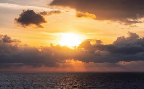 Dramatic Colorful Sunset Sky over Mediterranean Sea. Cloudscape Background 写真素材