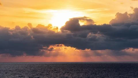 Dramatic Colorful Sunset Sky over Mediterranean Sea. Cloudscape Background Stock Photos