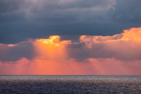 Dramatic Colorful Sunset Sky over Mediterranean Sea. Cloudscape Background Stock Photos