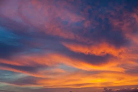 Dramatic, Colourful Clouds Glowing At Sunset Stock Photos