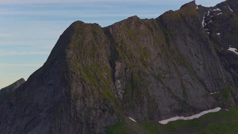 Dramatic Columnar Basalt Cliffs Lofoten Islands Norway Aerial View Stock Footage 337138644