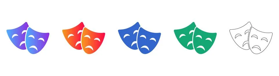 Dramatic Comedy and Tragedy Theatre Masks Icon Set Stock Illustration