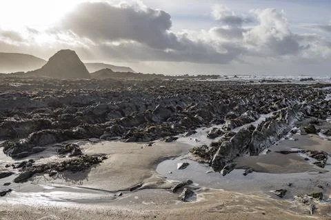 Dramatic Cornwall seascape at Widemouth Bay Foto stock