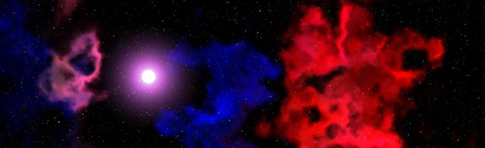 Dramatic cosmic panorama. High contrast red and blue space gas and supernova  Stock Illustration
