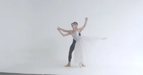 Dramatic couple of classical ballet dancers rehearsing a dance, romantic dance Stock Footage 143525402