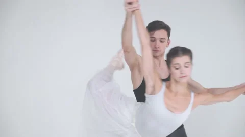 Dramatic couple of classical ballet dancers rehearsing a dance, romantic dance Stock Footage 167819689