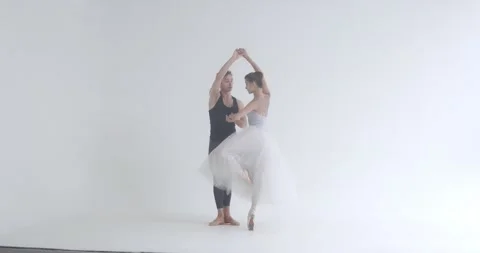 Dramatic couple of classical ballet dancers rehearsing a dance, romantic dance Stock Footage 197104607