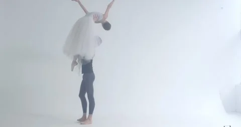 Dramatic, couple of classical ballet dancers rehearsing a dance, romantic dance Stock Footage 247631000