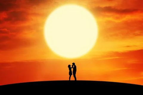 Dramatic couple standing on the hill Illustrazione stock