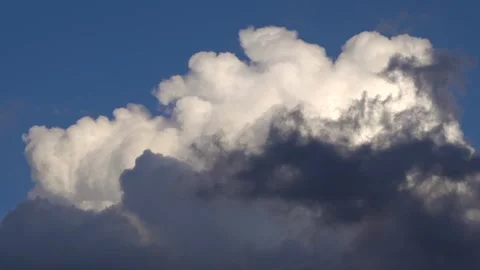 Dramatic cumulus clouds with dark undersides against a blue sky in motion. Stock Footage 339397738