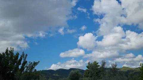 Dramatic Cumulus Clouds Moving Across a Bright Blue Sky Stock Footage 346494594