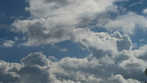 Dramatic Cumulus Clouds Passover head, Plane flies bye￼￼. Stock Footage 118840353
